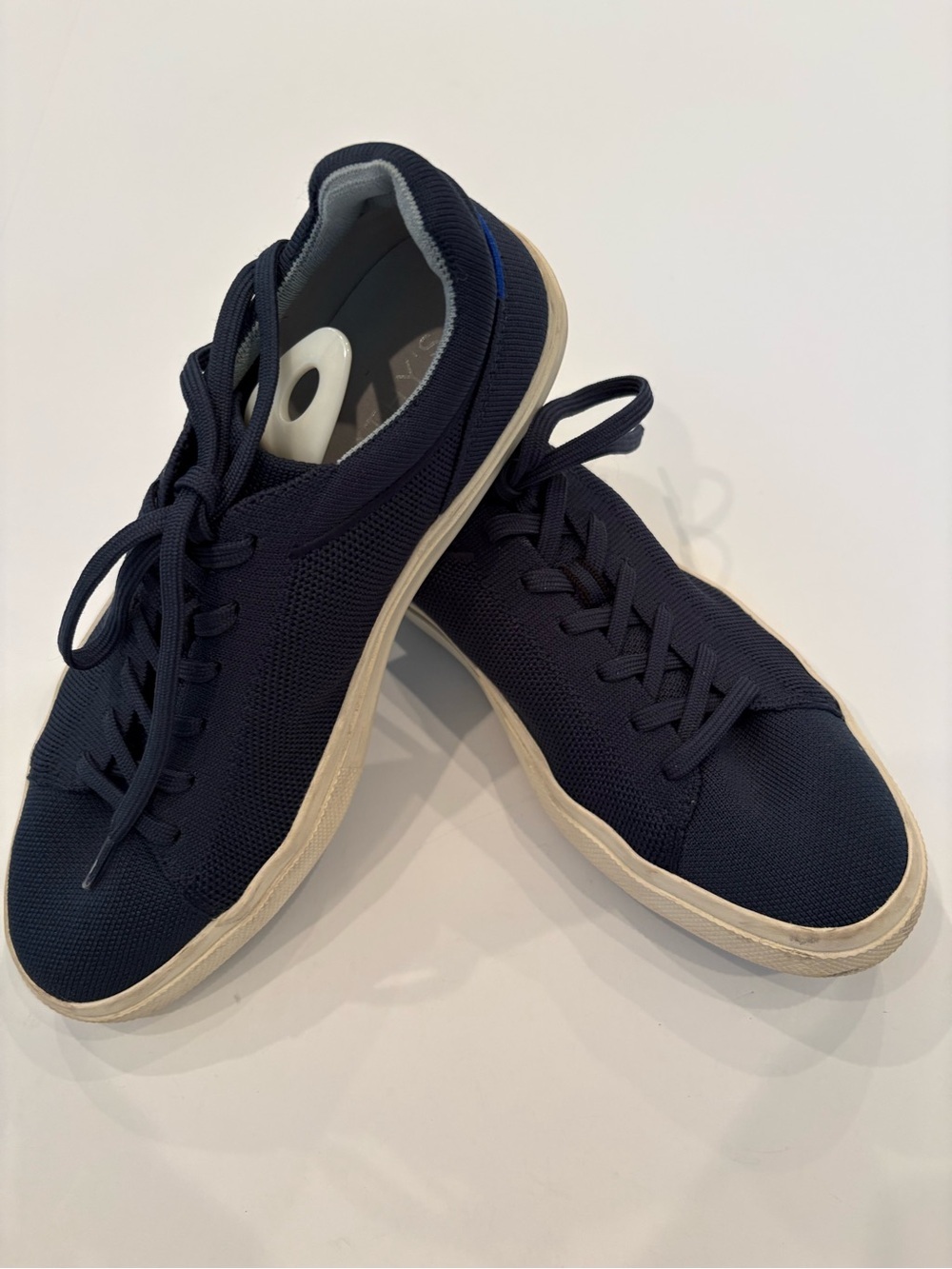 Rothy's Men's Knit Sneakers in Navy with Cream Sole-men’s 9.5-woman’s 11-lace up